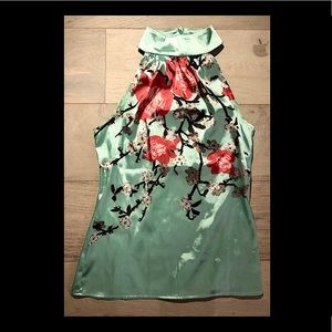 Le Chateau Satin High Neck Floral Blouse (Small)
